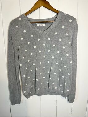 Tommy Hilfiger Grey with White Polka Dot V-Neck Sweater.
